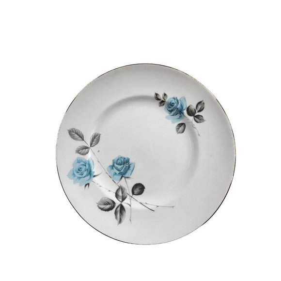 Crown Staffordshire Fine Bone China Blue Rose 8.25" Salad Plate Gold Trim - Picture 1 of 5